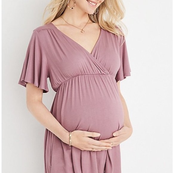 Flutter Sleeve Babydoll Nursing Friendly Maternity Top Size L - Picture 4 of 7